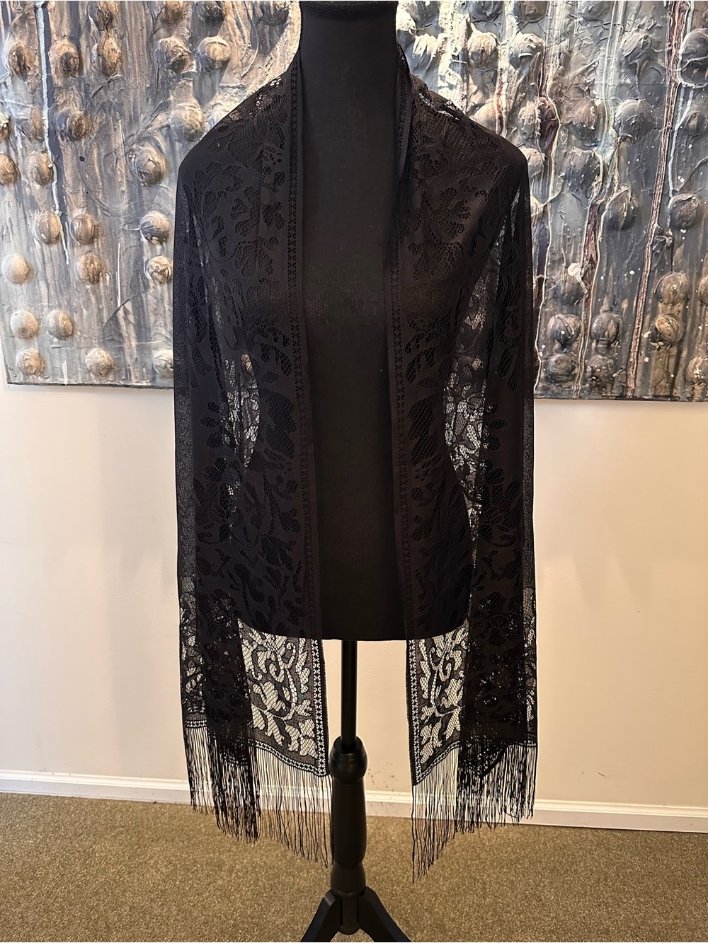 Black Lace Fringe Shawl Wrap New